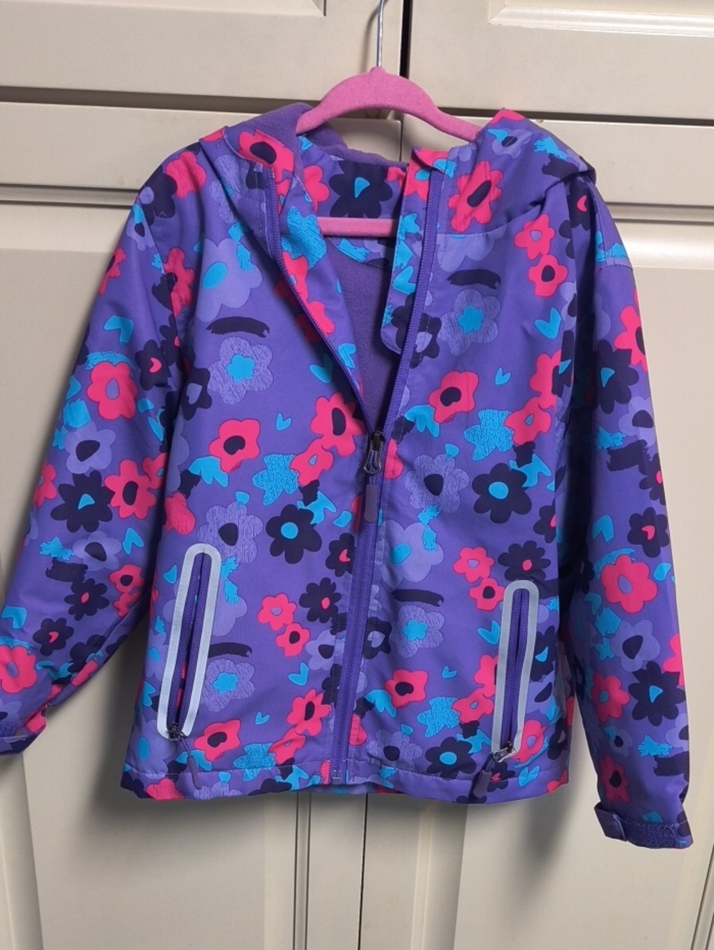 Girls' Purple Floral Fleece Rain Jacket